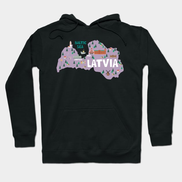 Latvia Illustrated Map Hoodie by JunkyDotCom